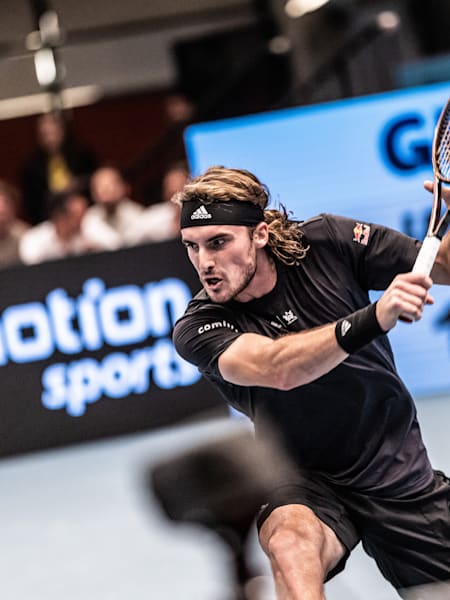 Stefanos Tsitsipas plays against Dennis Novak at the Erste Bank Open in Vienna, Austria on October 26, 2022.