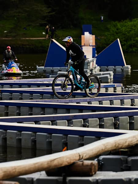 Danny MacAskill negotiates a series of switchbacks on the craziest bike obstacle course at Eastnor Castle, United Kingdom in May 2026