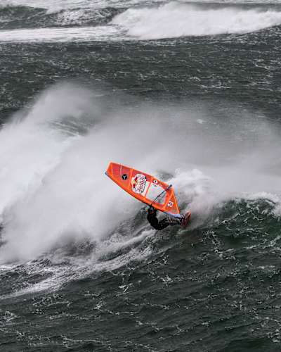 Windsurfer Robby Swift of Great Britain competes at Red Bull Storm Chase in Magheroarty, Ireland on March 12, 2019