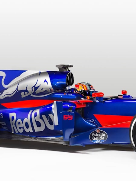 F1 driver Carlos Sainz pictured in the new look 2017 model Toro Rosso STR12 Formula One car