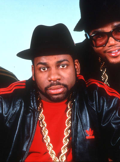 Hip-hop pioneers Run-D.M.C. pictured sporting classic '80s b-boy style.