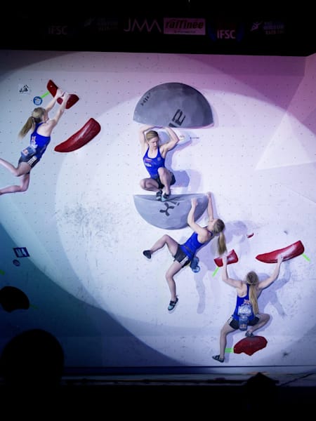 Climber Shauna Coxsey performs at the IFSC World Cup Mumbai 2016.