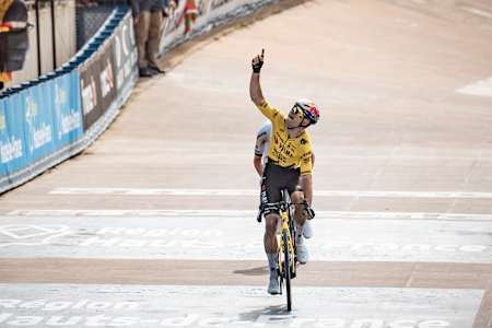 Wout van Aert beats World Champion Tadej Pogačar to the line at the 123rd Paris-Roubaix on April 12th 2026.