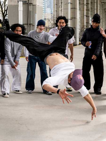 Phil Wizard, Hong10, Menno, Emma, Lee and dancers in the streets in Toronto, Canada during the shooting of the Red Bull BC One World Final Toronto 2026 video teaser on November 10, 2025   