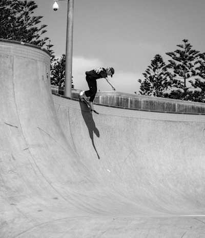 Monty grind on the enormous transitions of Scarborough's skatepark in Perth, Australia