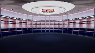3D-Rendering der neuen Kabine von Red Bull München im SAP Garden.