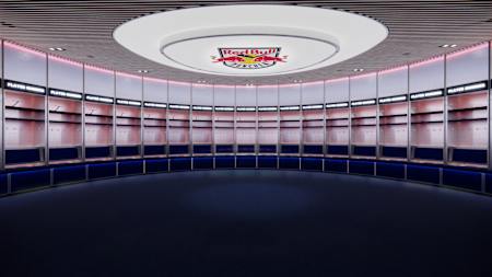 3D-Rendering der neuen Kabine von Red Bull München im SAP Garden.