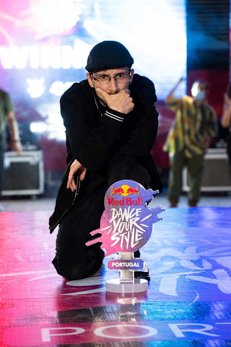 Silvio posing with his trophy after winning at Red Bull Dance Your Style 2021 Finals in Lisbon, Portugal on September 04, 2021.