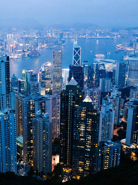 Hong Kong's skyline at night.