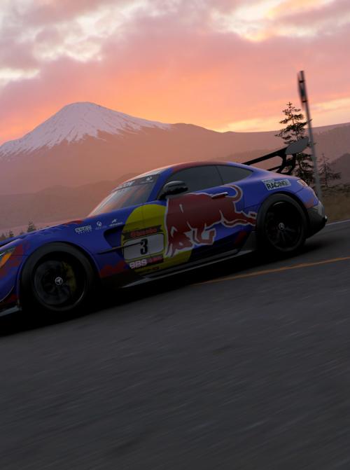 Screenshot aus Forza Horizon 6 zeigt den Mercedes-AMG GT3 Black Series vor dem Mount Fuji