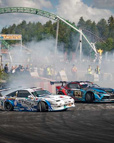 Kalle Rovanperä performs during Stop 3 of the European Drift Masters in Härma, Finland on July 6, 2023