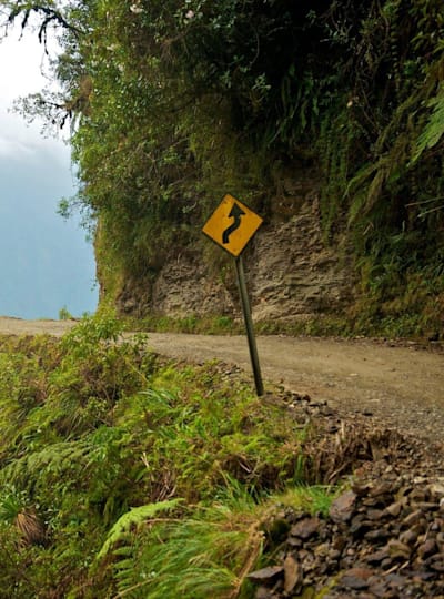 An infamous overhanging corner on Bolivia's 'Death Road'