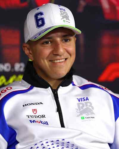 Isack Hadjar from Visa Cash App Racing Bulls attends the 2025 F1 Shanghai Grand Prix drivers' press conference at the Shanghai International Circuit.