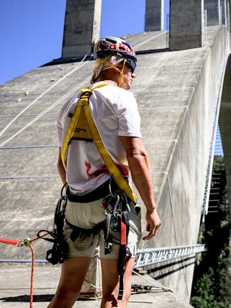 Obstacle course racer Thomas van Tonder views the monkey bars beneath the Bloukrans Bridge arch, from the steep climb to the swing and the brake.