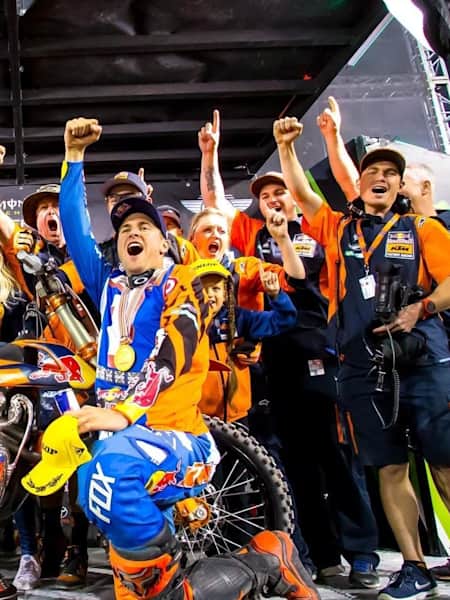 Ryan Dungey celebrates a win in Supercross