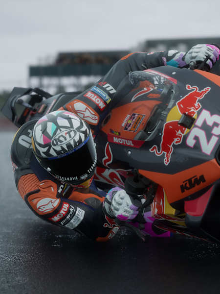 Screenshot from MotoGP 25 shows Red Bull KTM Tech3's Enea Bastianini in the race.