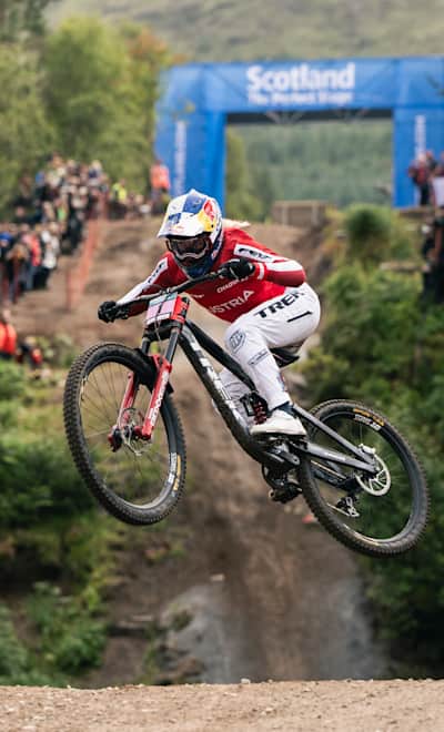 Valentina Holl performs at UCI DH World Championships in Fort William, Scotland on August 5, 2023.