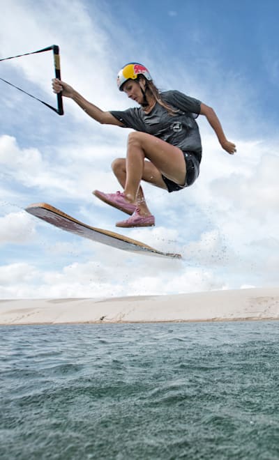 Zuzana Vráblová wakeskating in rain lagoons of Park Lencois, Brazil on November 22, 2019