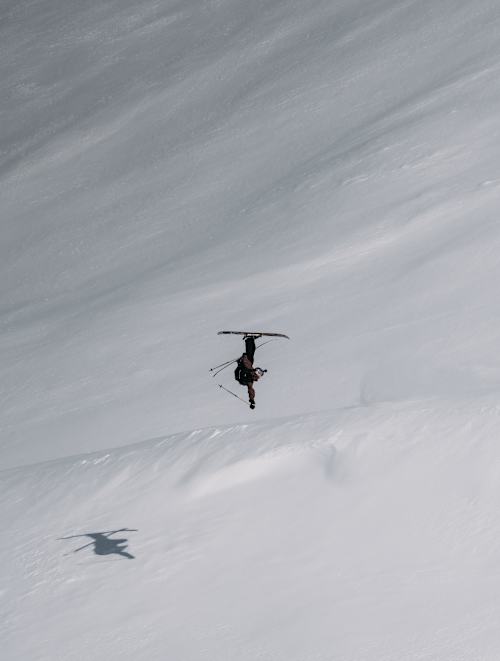 Finn Bilous jumps upside down during YETI Natural Selection Ski on March 24, 2026 in the Chugach backcountry zone surrounding Girdwood, Alaska, USA