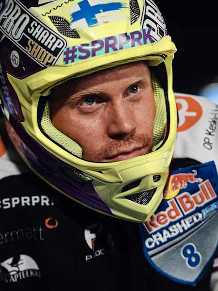 Mirko Lahti of Finland is seen during the time trial at the first stage of the ATSX Ice Cross Downhill World Championship at the Red Bull Crashed Ice in Yokohama, Japan on December 6, 2018.