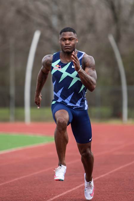 Elijah Hall runs at Fort Bend Christian Academy track in Houston, Texas 