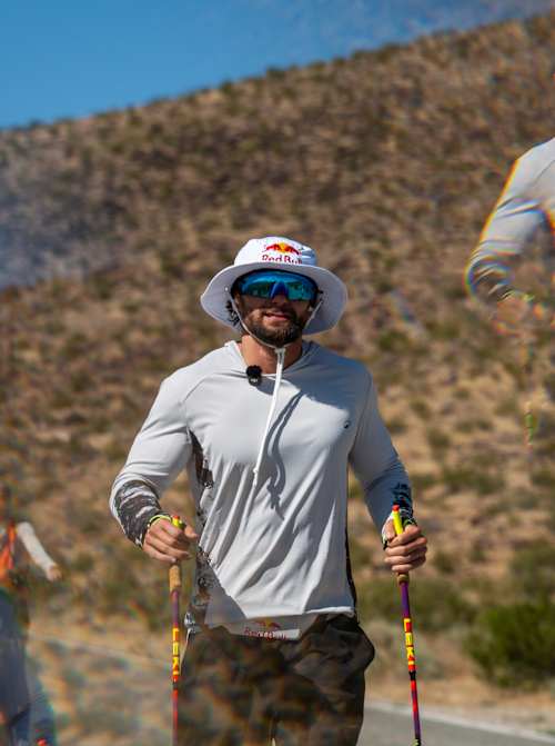 Arda Saatçi running through Death Valley during the 2026 Red Bull Cyborg Season Ultra 600.