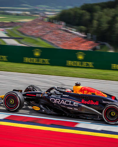 Max Verstappen of Oracle Red Bull Racing races at Red Bull Ring in Austria.