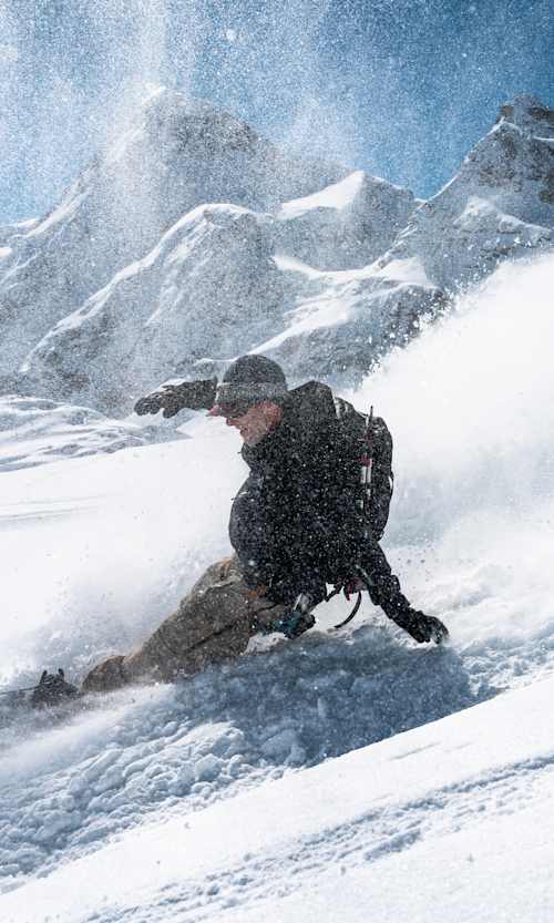 Ben Ferguson Powder Turn at the Red Bull Alpine Camp in Zermatt on May 17, 2024. 