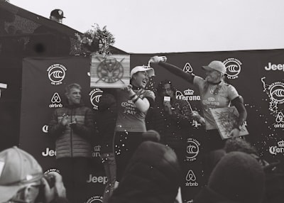 A black and white still image of surfer Carissa Moore, from the surf film RISS.