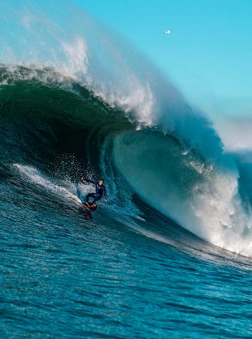 Kai Lenny surfs the famous Mavericks spot at Princeton-by-the-Sea, California, USA, on December 8, 2020.