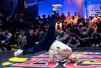 B-Girl Ayumi from Japan competes at the Last Chance Cypher of the Red Bull BC One World final in Shakespeare theatre in Gdansk, Poland on November 4, 2021.