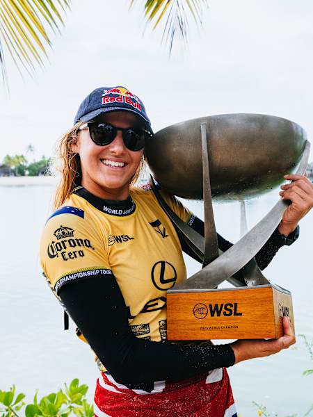 Molly Picklum of Australia after winning the 2025 World Title after Title Match 3 at the Lexus WSL Finals Fiji on September 2, 2025 at Cloudbreak, Tavarua, Fiji.