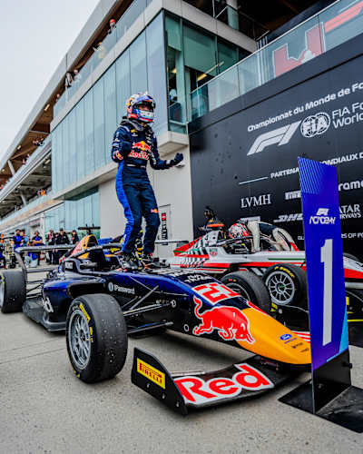 Race winner Alisha Palmowski of Great Britain and Campos Racing (21) celebrates during F1 Academy Round 2 race 1 in Montreal, Quebec, May 2026. (Photo by Sona Maleterova/Getty Images)