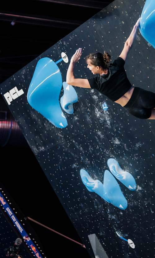 Oriane Bertone of France in action during the 2026 Pro Climbing League at Magazine London, United Kingdom. 