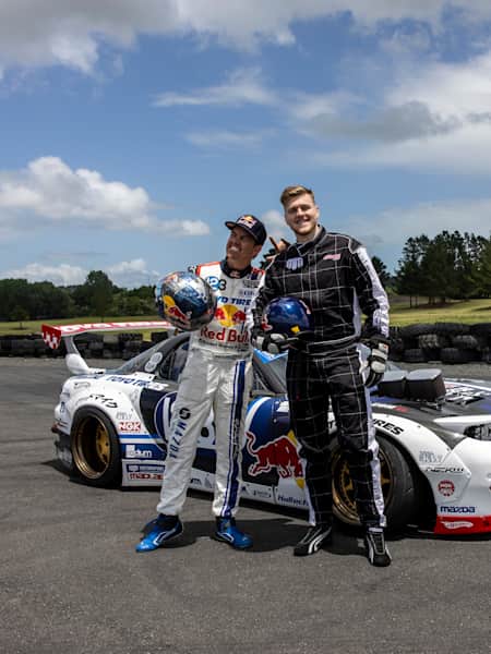 Mad Mike and Lachlan Power with the Red Bull Rx7