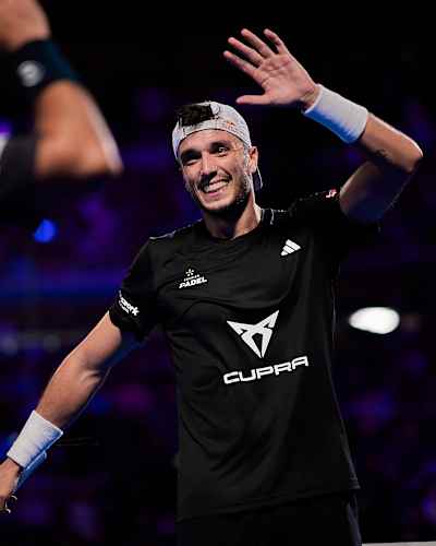 Alejandro Galán during the semi finals of the Milano Premier Padel P1 in Milano, Italy on December 7, 2024.