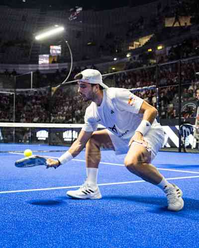 Alejandro Galán of Spain in action during the BNL Italy Major Premier Padel in Rome, Italy on June 23, 2024