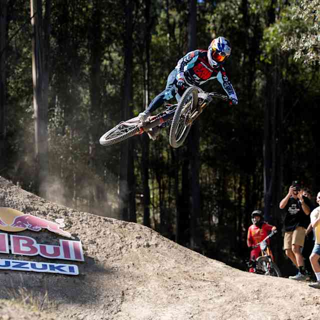 Laurie Greenland performs during  practice at Red Bull Hardline  in Maydena Bike Park,  Australia on February 05,  2025