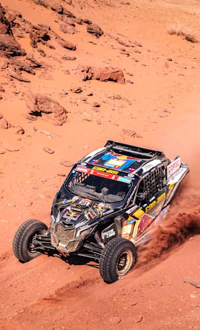 Francisco Chaleco Lopez (CHL) and Juan Pablo Latrach Vinagre (CHL) of Red Bull Can-Am Factory Racing race during stage 09 of Rally Dakar 2024 in Al Ula, Saudi Arabia on January 17, 2024