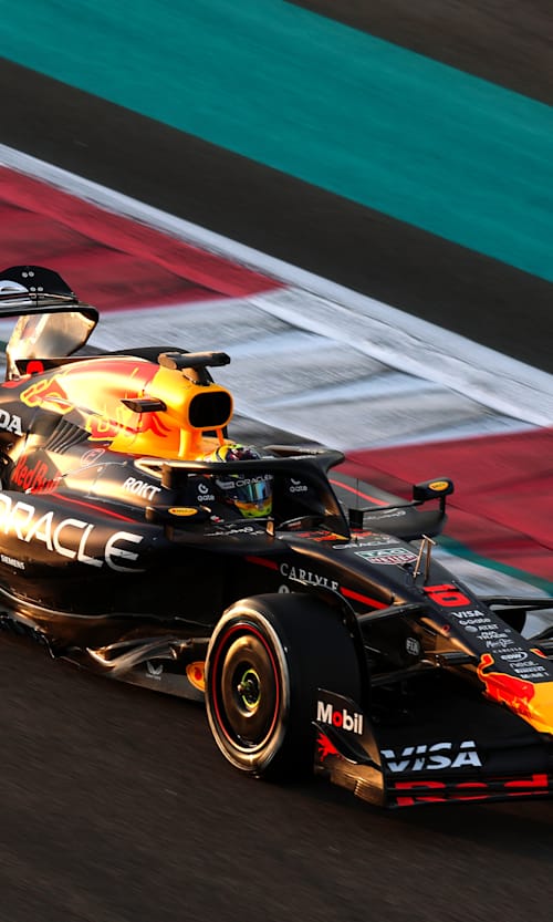 Isack Hadjar driving the Oracle Red Bull Racing RB21 on track during F1 post-season testing at Yas Marina Circuit.
