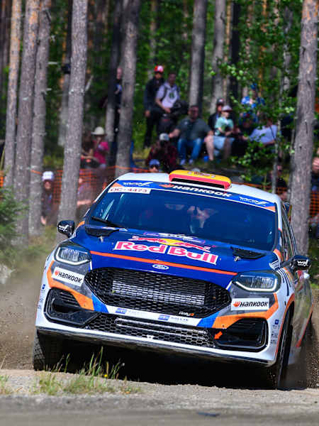 Gil Membrado was in WRC3 podium contention throughout Friday in Finland