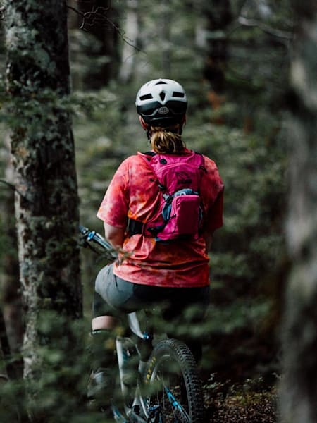A mountain biker on a trail ride.