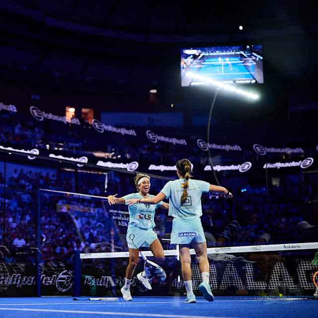 Beatriz González Fernandez and Claudia Fernández Sanchez celebrate the win of the Malaga Premier Padel P1 in Malaga, Spain on July 20, 2025