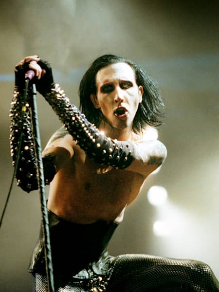 A photo of Marilyn Manson on stage at Roskilde Festival 1999.