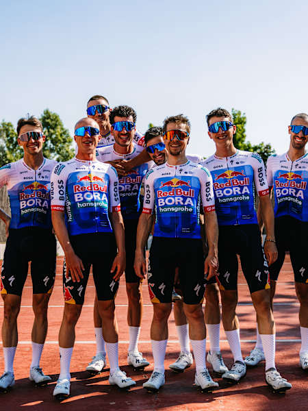 Remco Evenepoel, Mattia Cattaneo and the Red Bull – BORA – hansgrohe team pose in Barcelona ahead of the 113th Tour de France, ready to take on cycling's most epic stage race in 2026