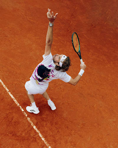 Stefanos Tsitsipas seen during a tennis training session in Monte Carlo Country Club.
