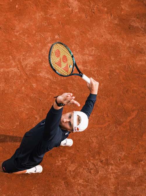 Nicolai Budkov Kjær seen during practice at Sinsen Tennis club, Norway on August 19, 2024.