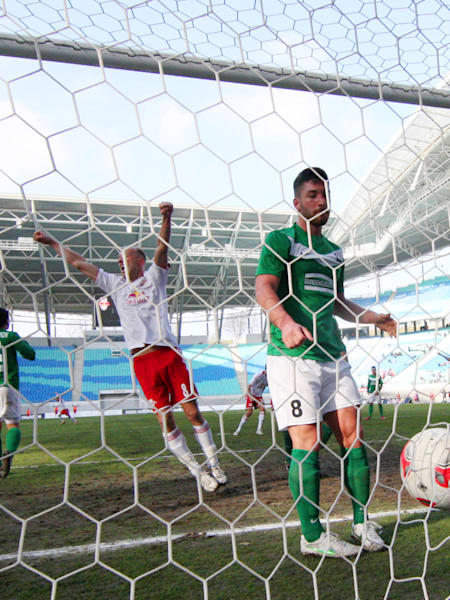 Daniel Frahn and Tim Sebastian (RB Leipzig) celebrate after scoring
