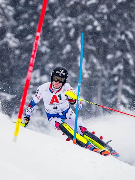 Clément Noël of France performs during Hahnenkamm Rennen in Kitzbühel, Austria on January 26, 2019.