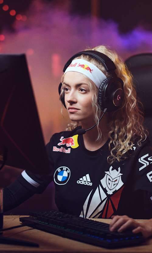 E-sport athlete Michaela 'Mimi' Lintrup poses during a photoshoot on May 24, 2022 in Odense, Denmark. 